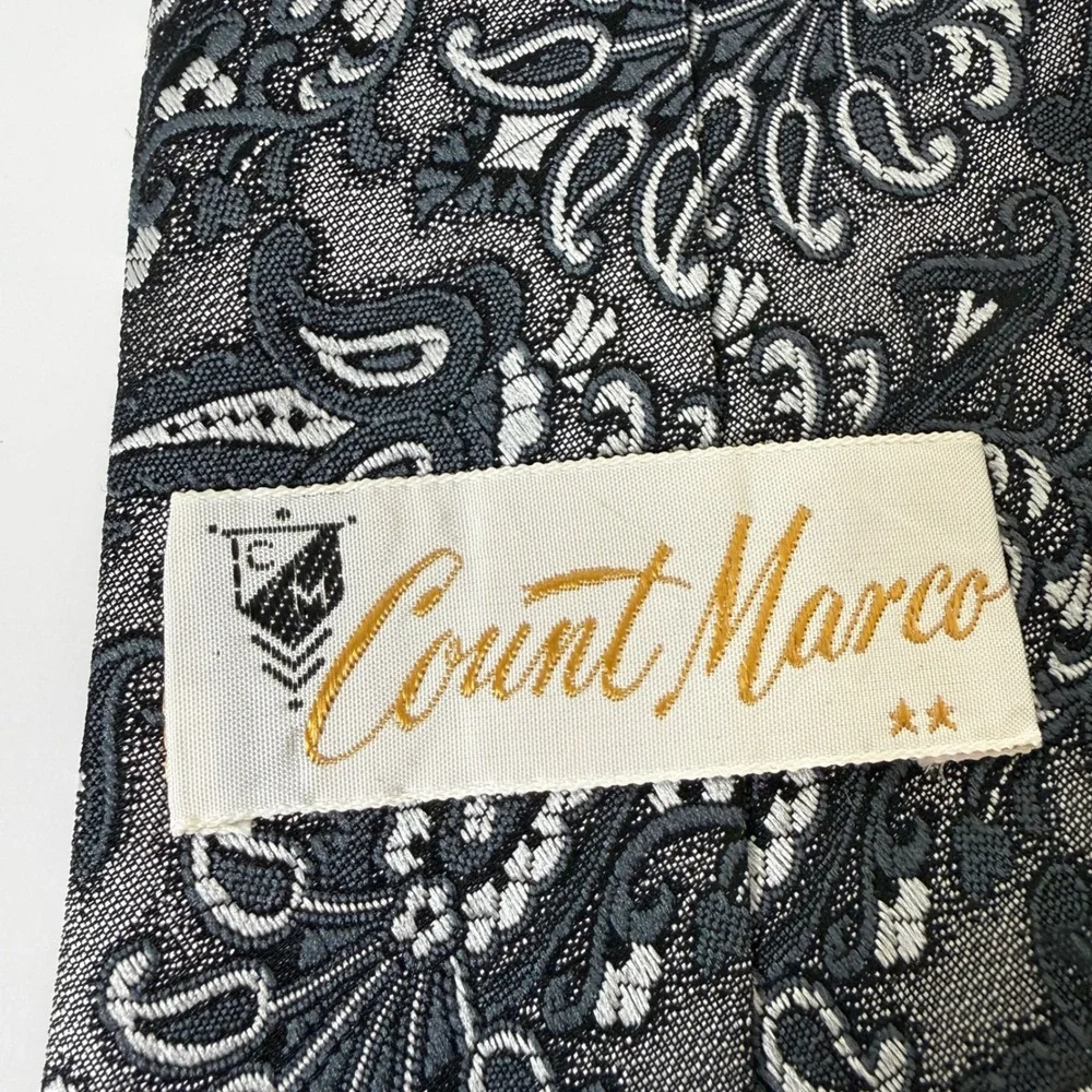 VTG Count Marco Men Paisley Necktie Gray Italy Luxury Designer Tie Formal Career